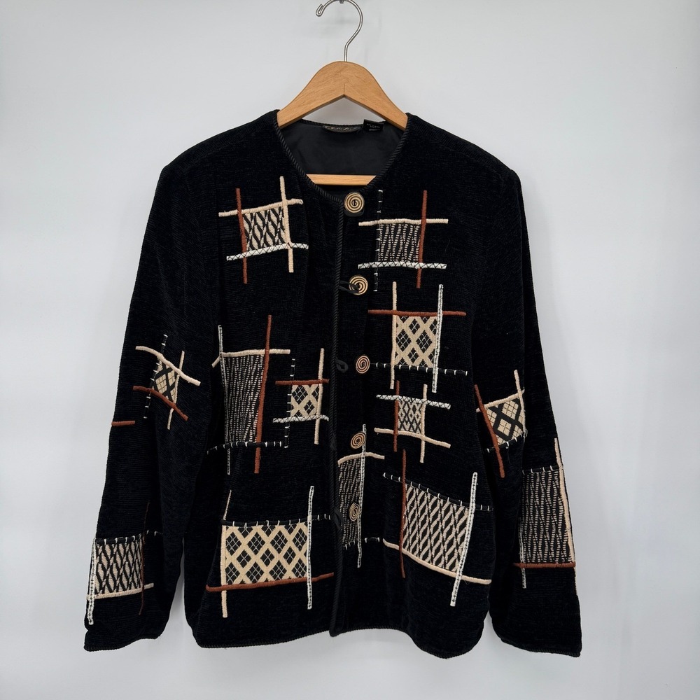 Julia Kin Embroidered Patchwork Jacket Black Rayo… - image 11